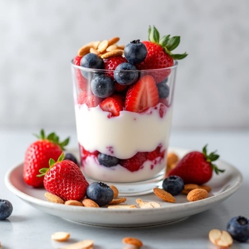 Greek Yogurt Protein Parfait with Mixed Berries and Almonds