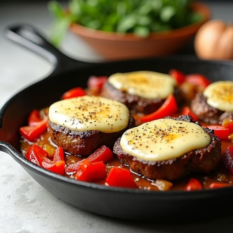 Lean Sautéed Steak and Bell Pepper Skillet with Creamy Provolone