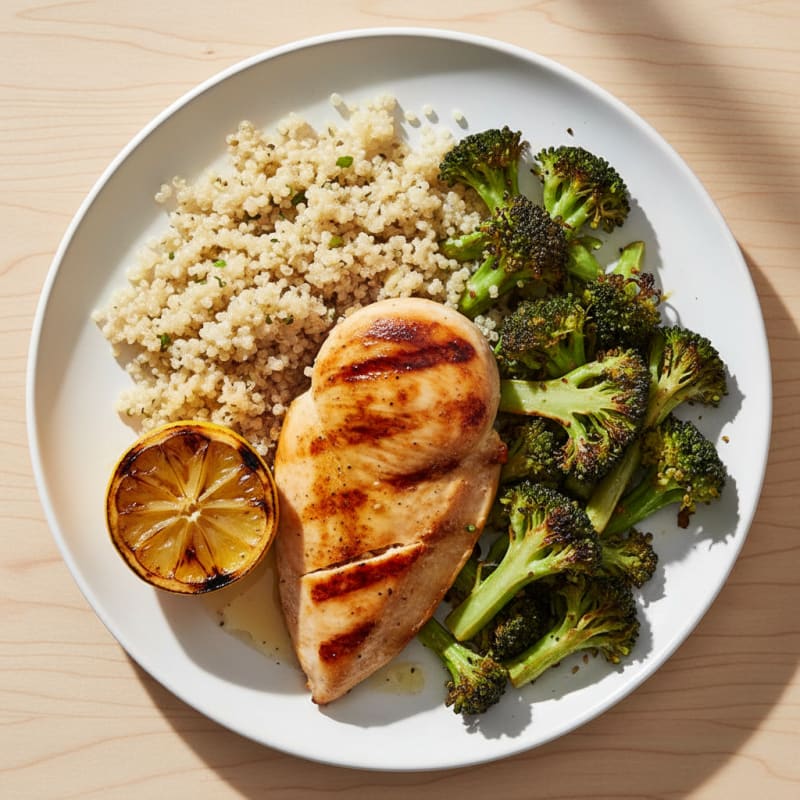 Grilled Chicken Breast with Quinoa and Roasted Broccoli