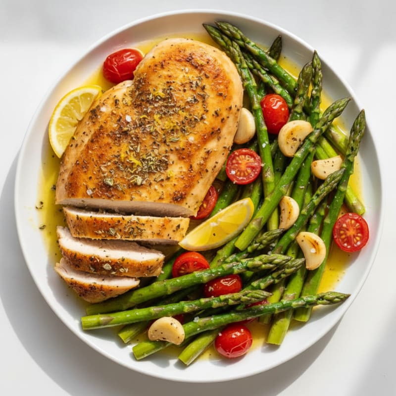Lemon Herb Roasted Chicken with Asparagus