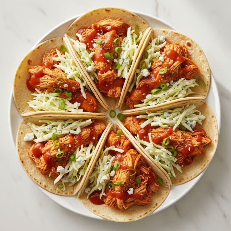 Buffalo Chicken Tacos with Blue Cheese Slaw