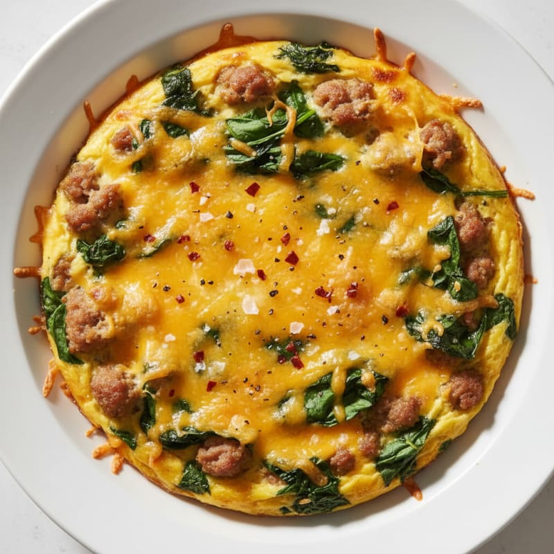 Cheesy Baked Eggs with Sausage and Spinach