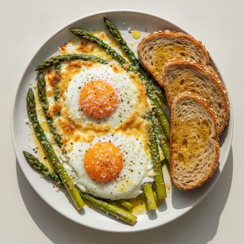 Baked Eggs with Roasted Asparagus