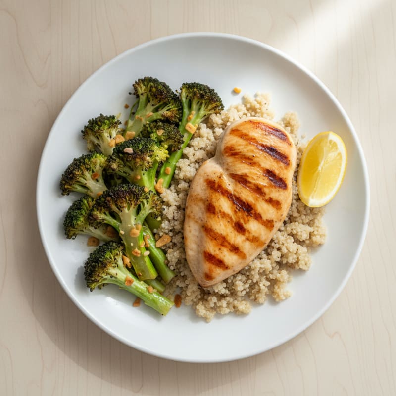 Grilled Chicken Breast with Quinoa and Roasted Broccoli