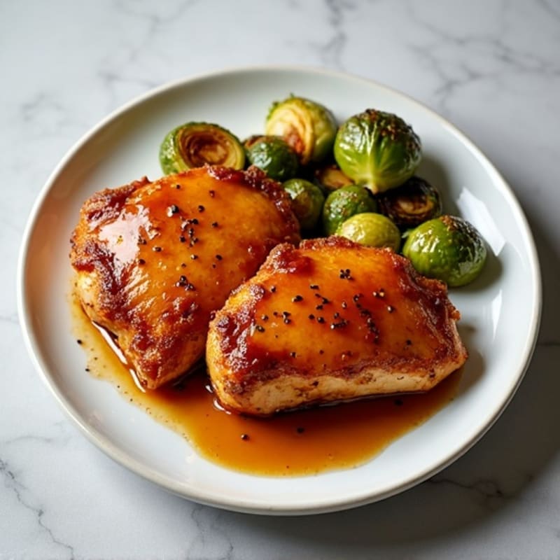 Maple-Glazed Chicken Thighs with Roasted Sweet Potatoes and Crispy Brussels Sprouts