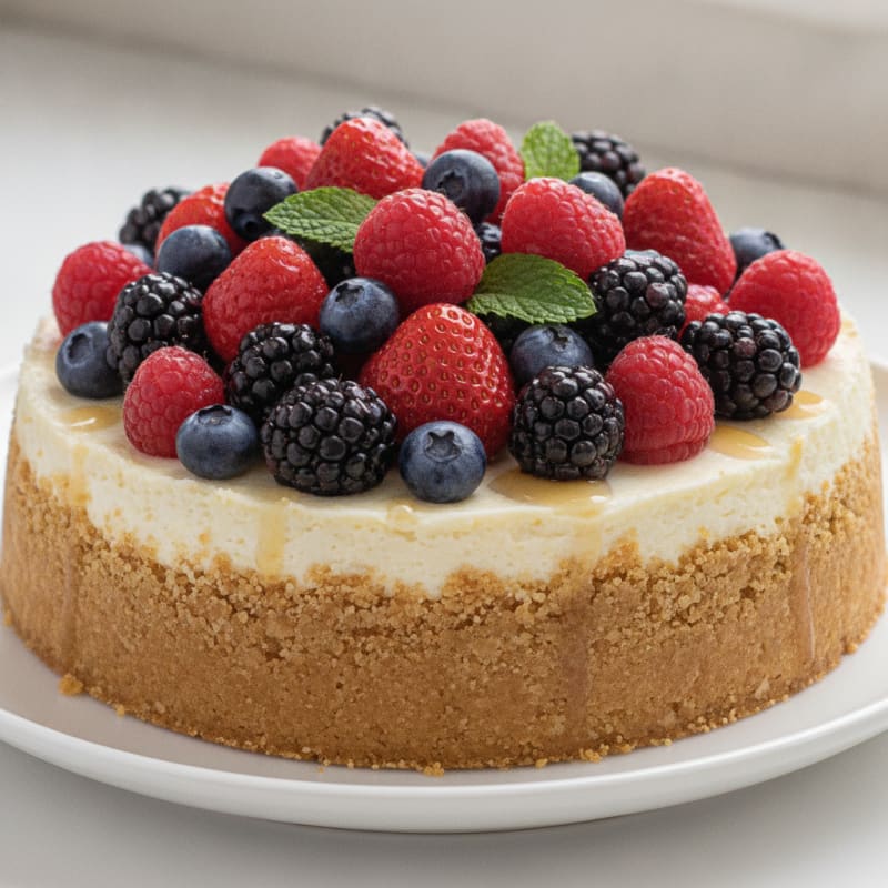 Greek Yogurt Protein Cheesecake with Mixed Berries