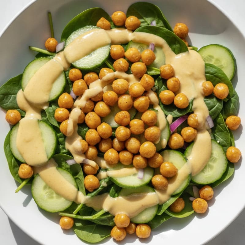Chickpea Spinach Salad with Lemon-Tahini Dressing