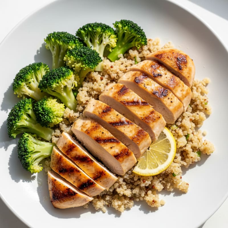 Grilled Chicken Breast with Quinoa and Steamed Broccoli