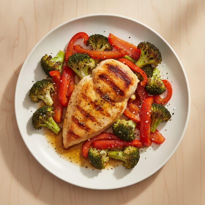 Savory Pan-Seared Chicken with Roasted Rainbow Vegetables