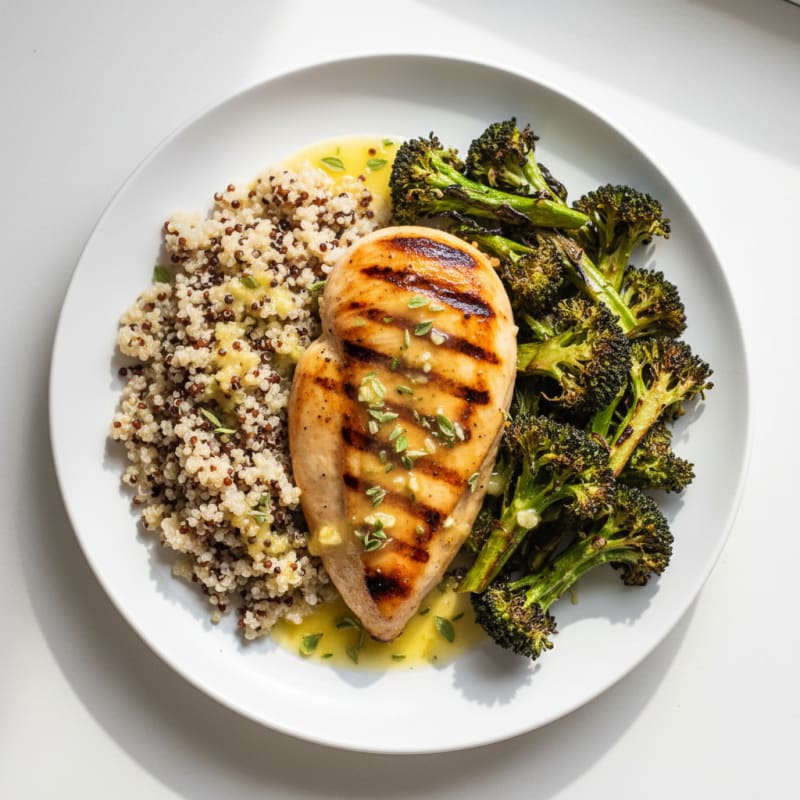 Grilled Chicken Breast with Quinoa and Roasted Broccoli