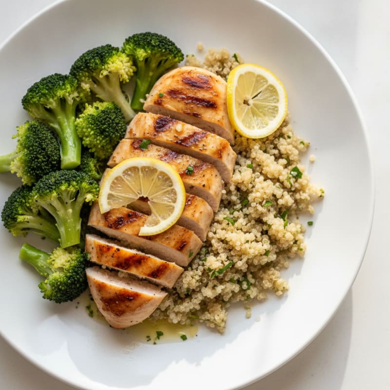 Grilled Chicken Breast with Quinoa and Steamed Broccoli