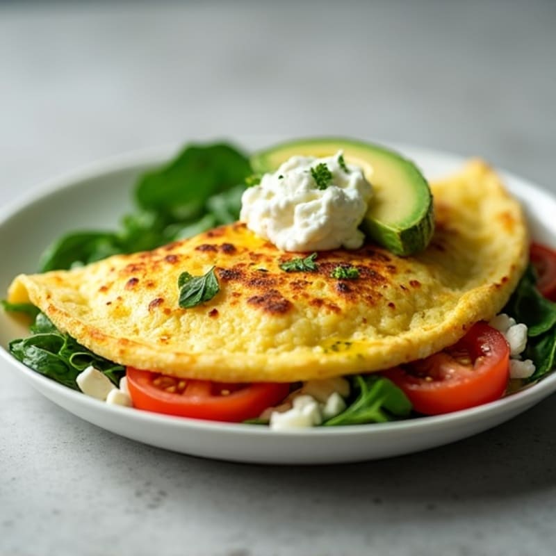 Egg White Spinach Omelet with Cottage Cheese and Fresh Tomato