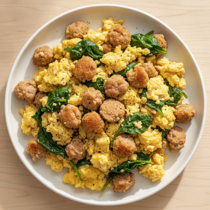 Sausage and Egg Scramble with Spinach