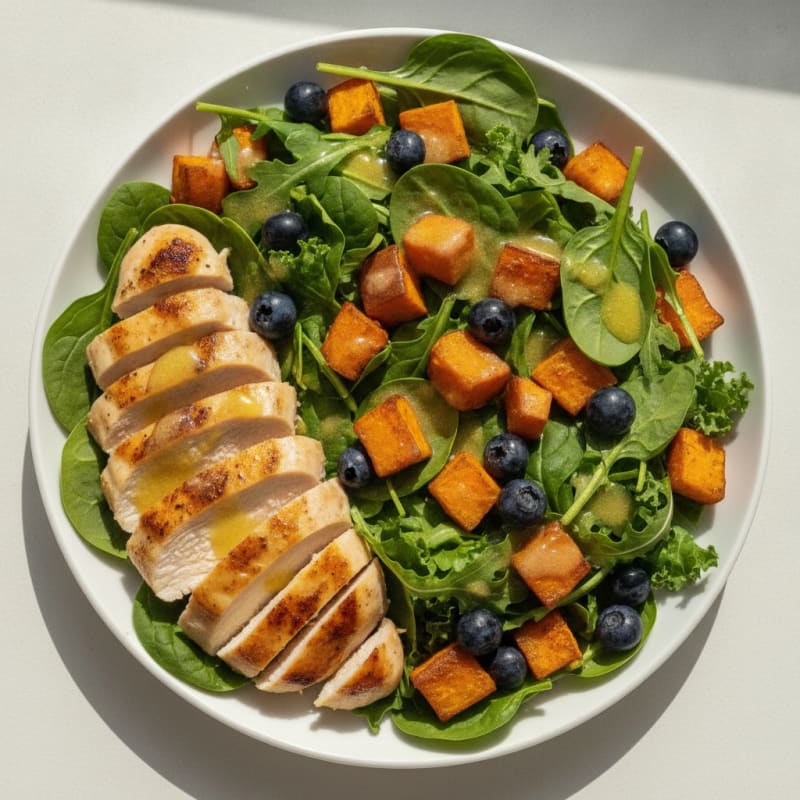 Grilled Chicken Breast with Mixed Greens and Roasted Sweet Potato