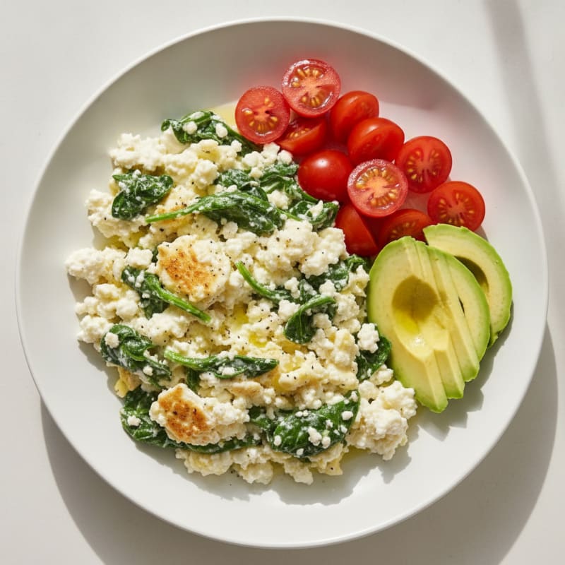 Egg White and Cottage Cheese Scramble with Spinach and Tomatoes