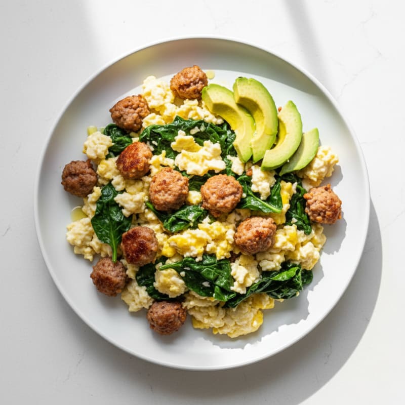 Egg White Scramble with Turkey Sausage and Spinach