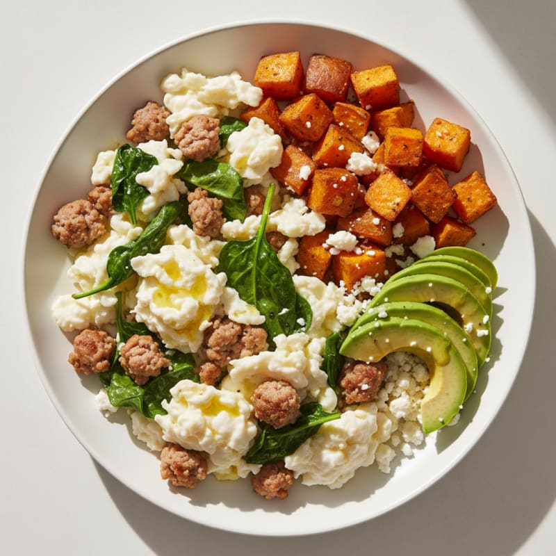 Egg White and Turkey Sausage Scramble with Spinach