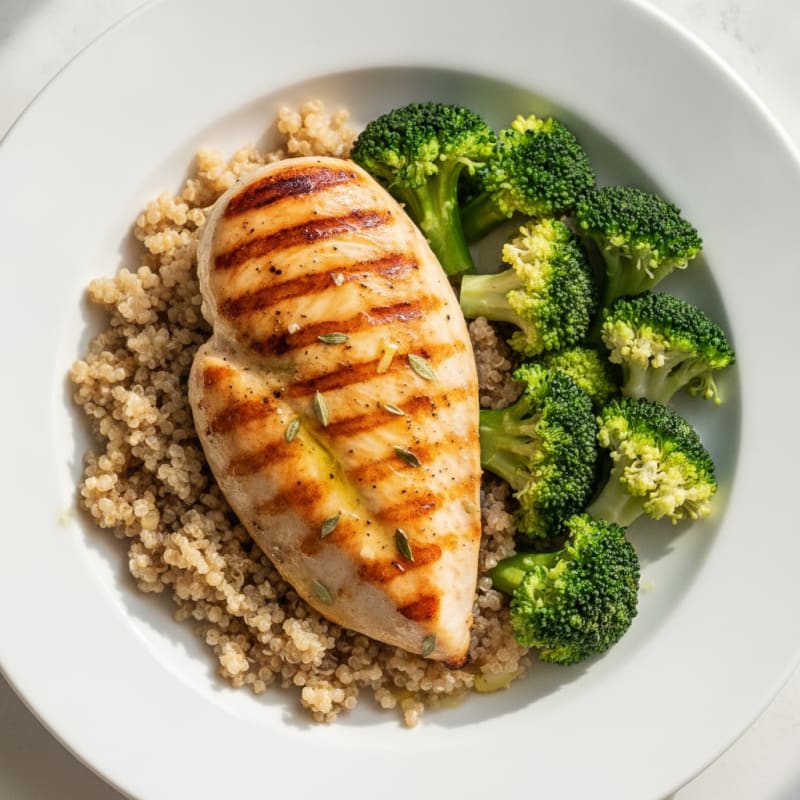 Grilled Chicken Breast with Quinoa and Steamed Broccoli