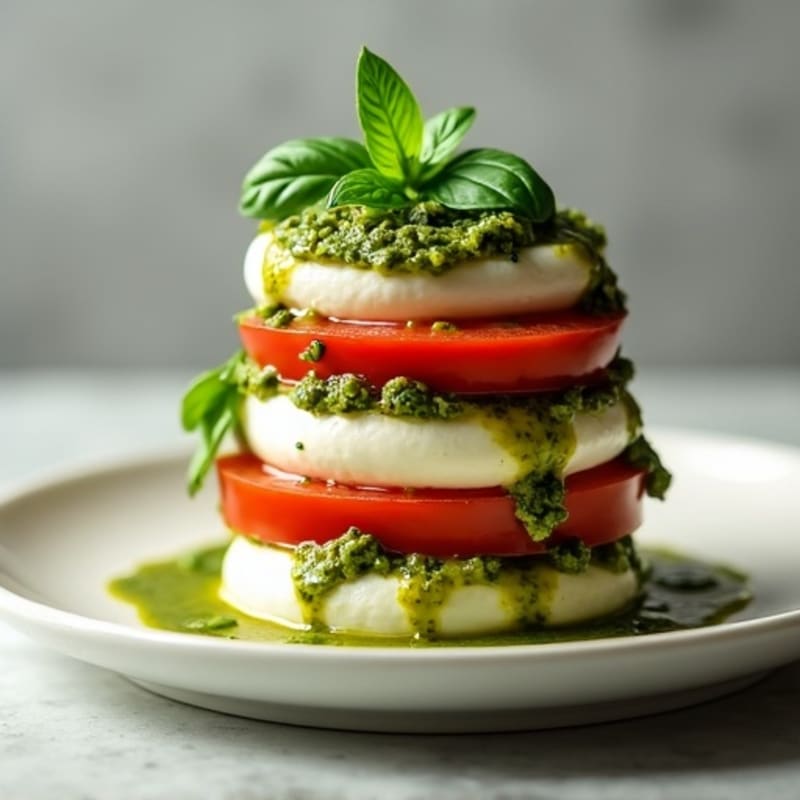 Fresh Basil Pesto Tomato Mozzarella Stack