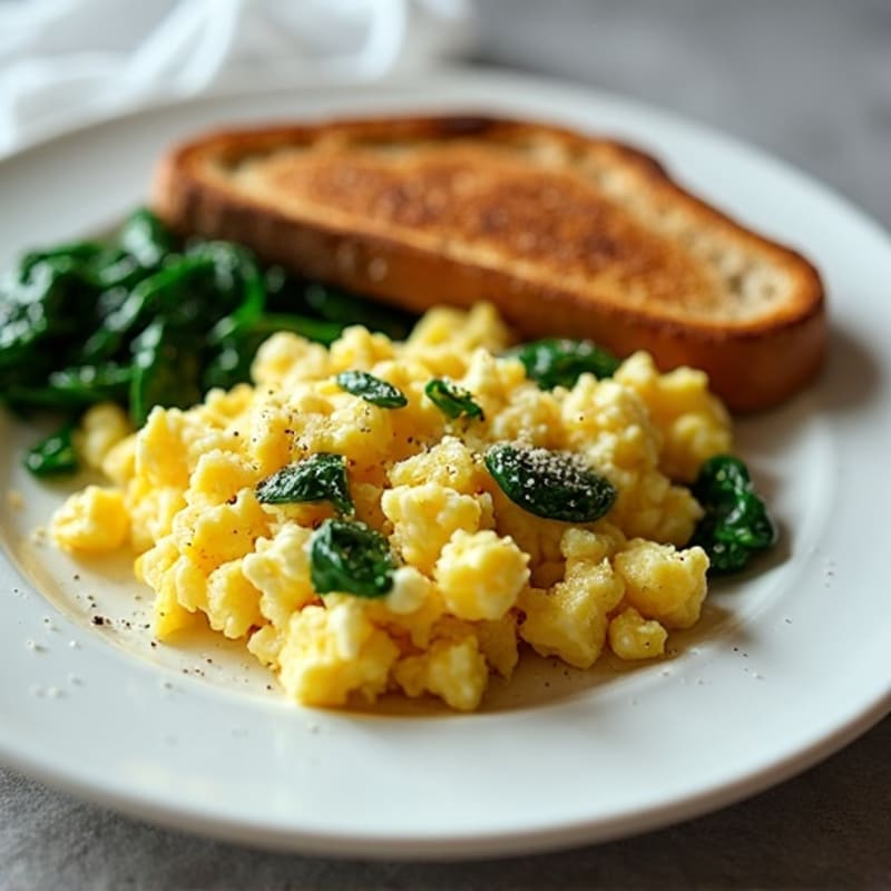 Egg White and Cottage Cheese Scramble with Sautéed Spinach