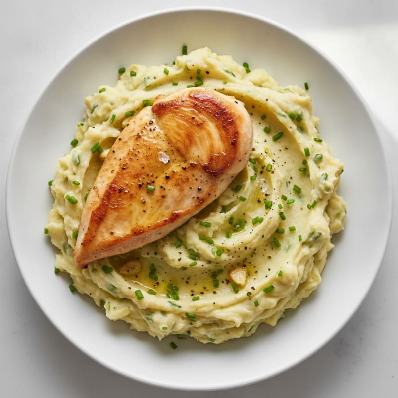 Garlic Herb Mashed Potatoes with Chives and Seared Chicken