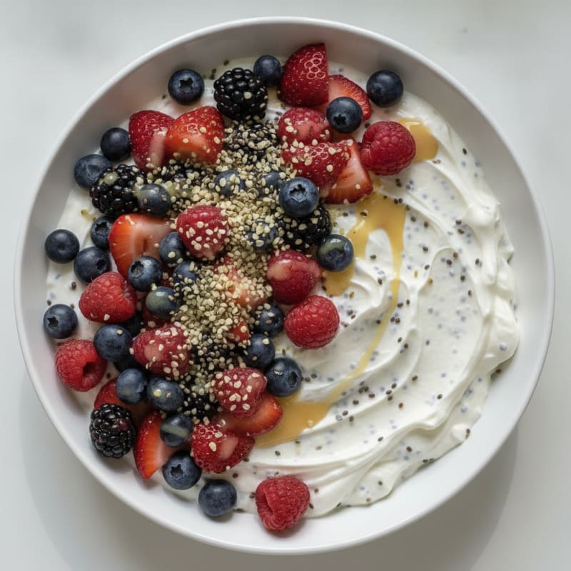 Greek Yogurt Protein Pudding with Mixed Berries