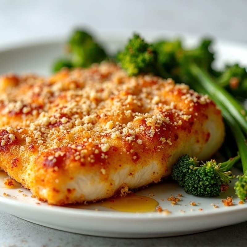 Healthy Crispy Chicken Parmesan with Roasted Broccolini