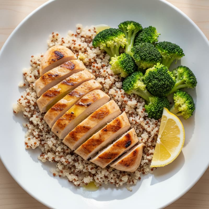 Grilled Chicken Breast with Quinoa and Steamed Broccoli