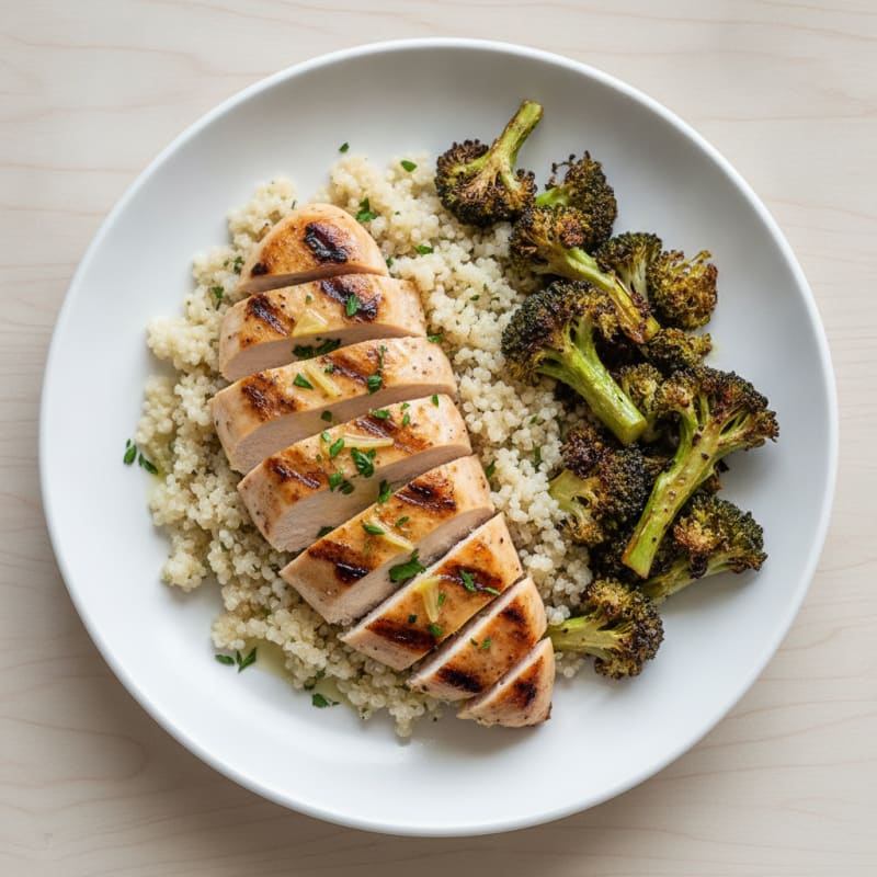 Grilled Chicken Breast with Quinoa and Roasted Broccoli