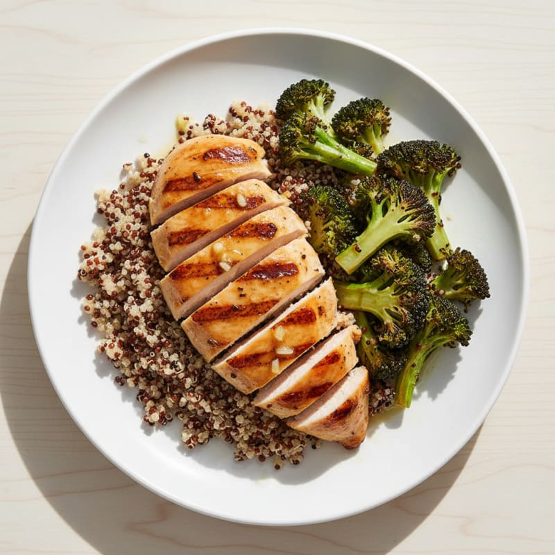 Grilled Chicken Breast with Quinoa and Roasted Broccoli