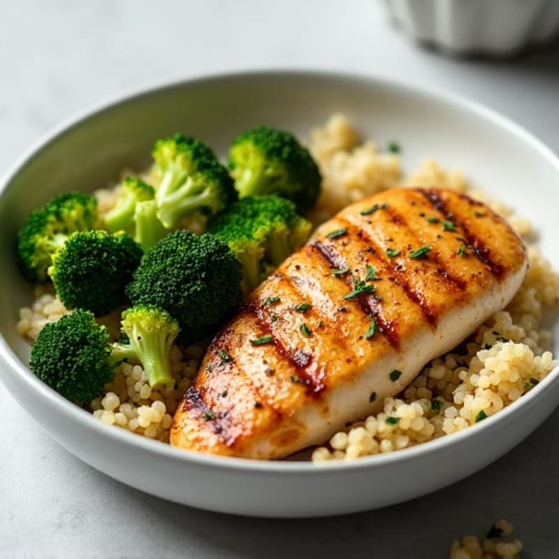 Grilled Chicken Breast with Quinoa and Roasted Broccoli