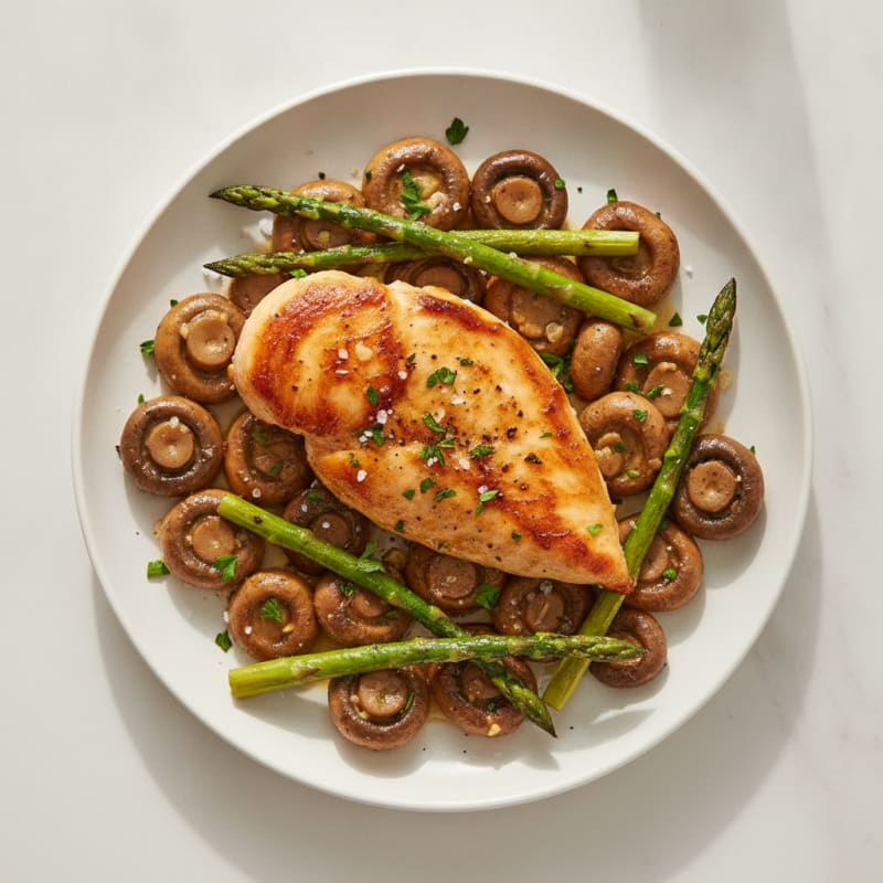Roasted Garlic Butter Mushrooms with Herbed Chicken