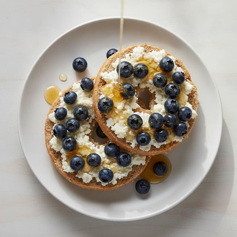 Cottage Cheese and Blueberry Bagel with Honey Drizzle