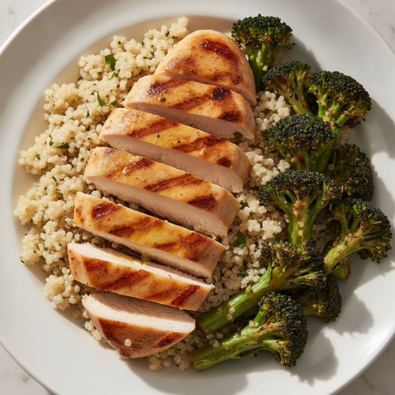 Grilled Chicken Breast with Quinoa and Roasted Broccoli