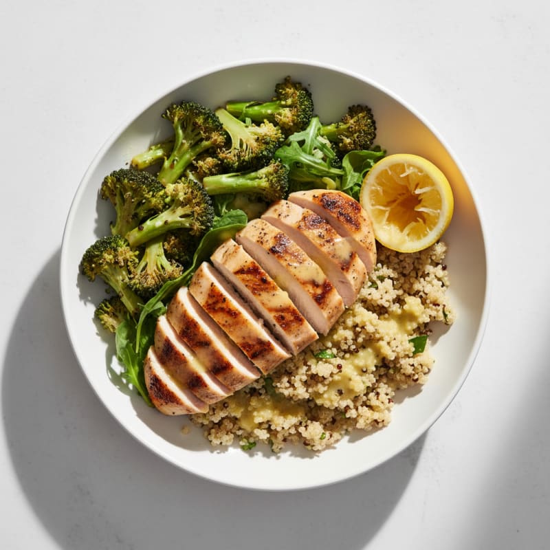 Grilled Chicken Breast with Quinoa and Roasted Broccoli