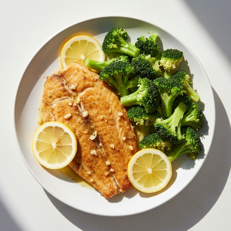 Seared Tilapia with Steamed Broccoli and Lemon