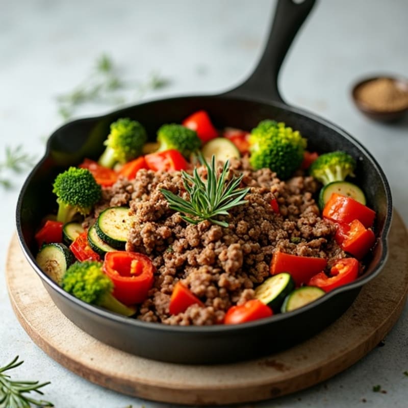 Herb-Seasoned Lean Ground Beef Skillet with Roasted Vegetables