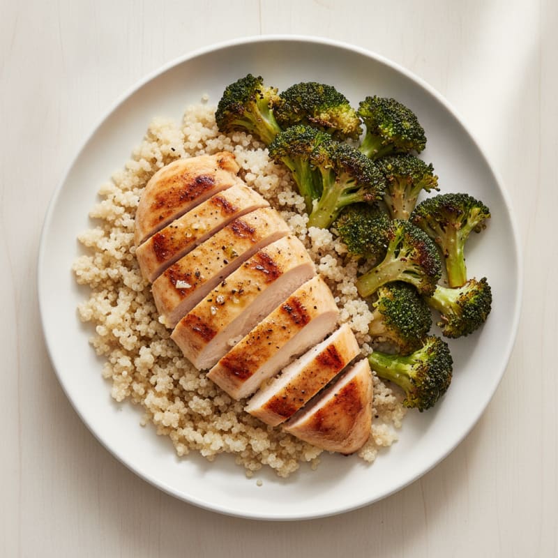 Grilled Chicken Breast with Quinoa and Roasted Broccoli