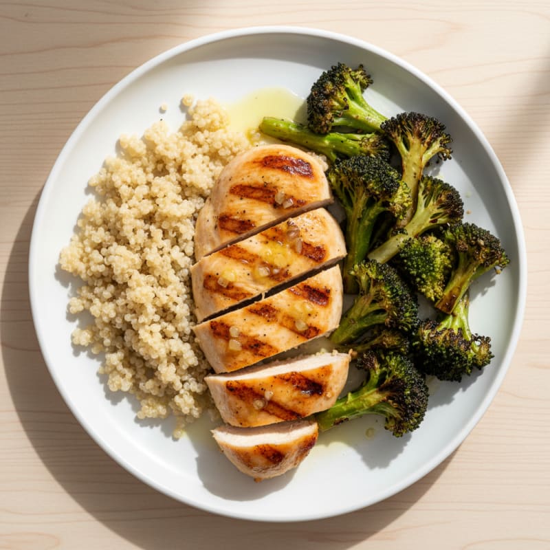 Grilled Chicken Breast with Quinoa and Roasted Broccoli