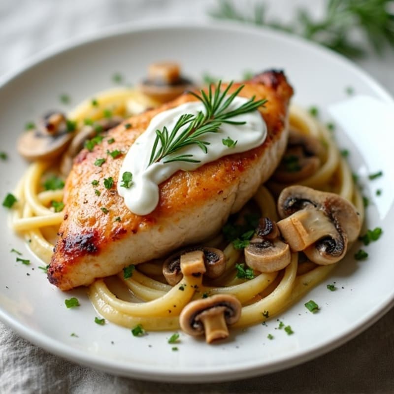 Creamy Mushroom Ragu with Herb-Roasted Chicken