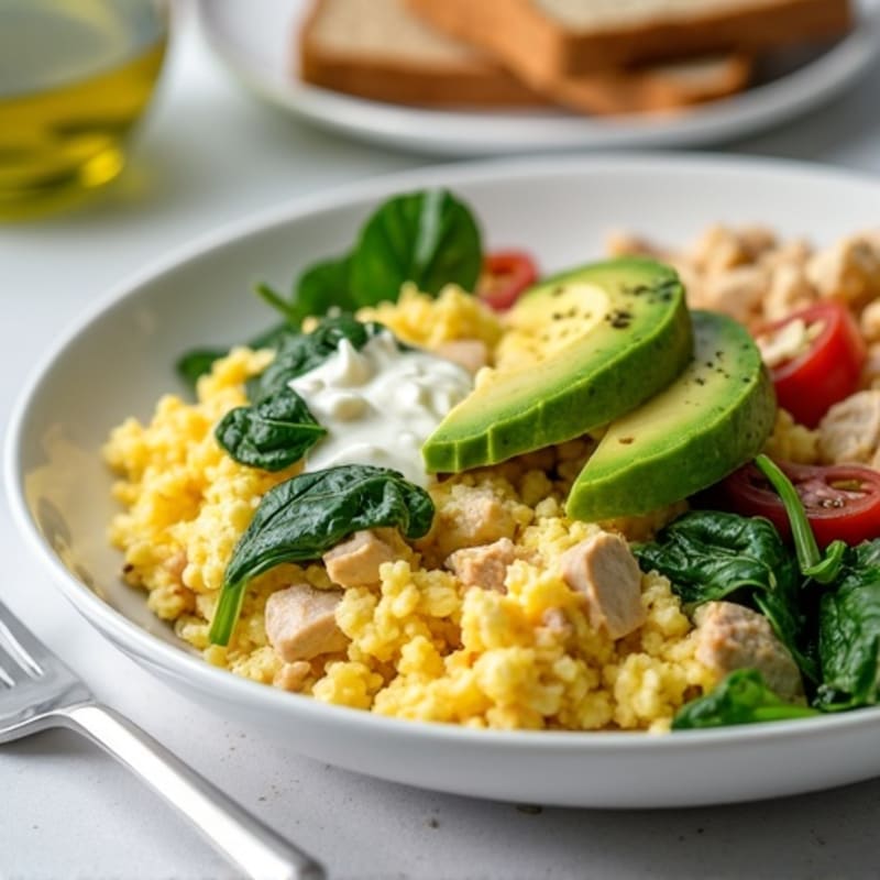 Egg White and Turkey Spinach Scramble with Greek Yogurt