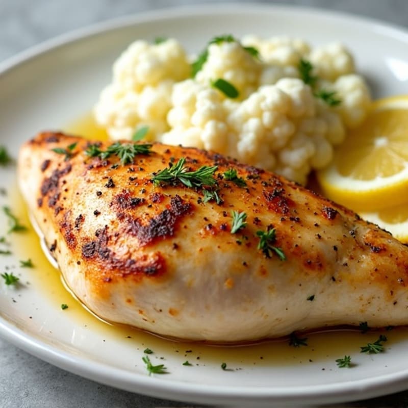 Lemon-Herb Roasted Chicken with Creamy Whipped Lemon-Garlic Cauliflower