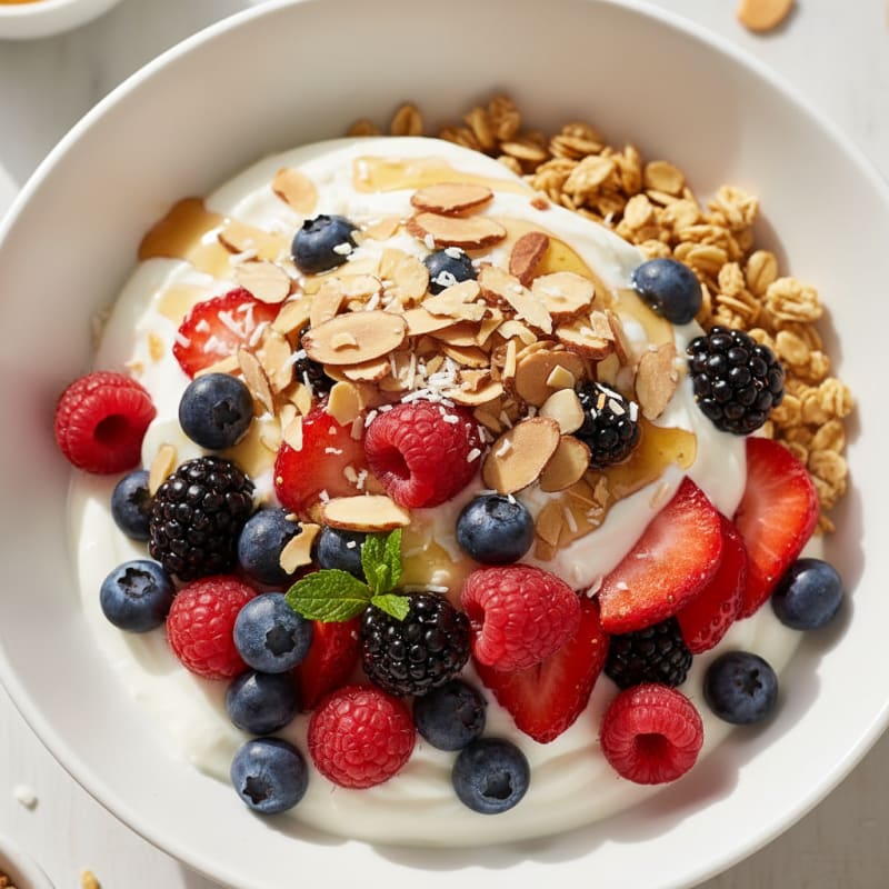 Creamy Greek Yogurt Parfait with Mixed Berries and Almonds