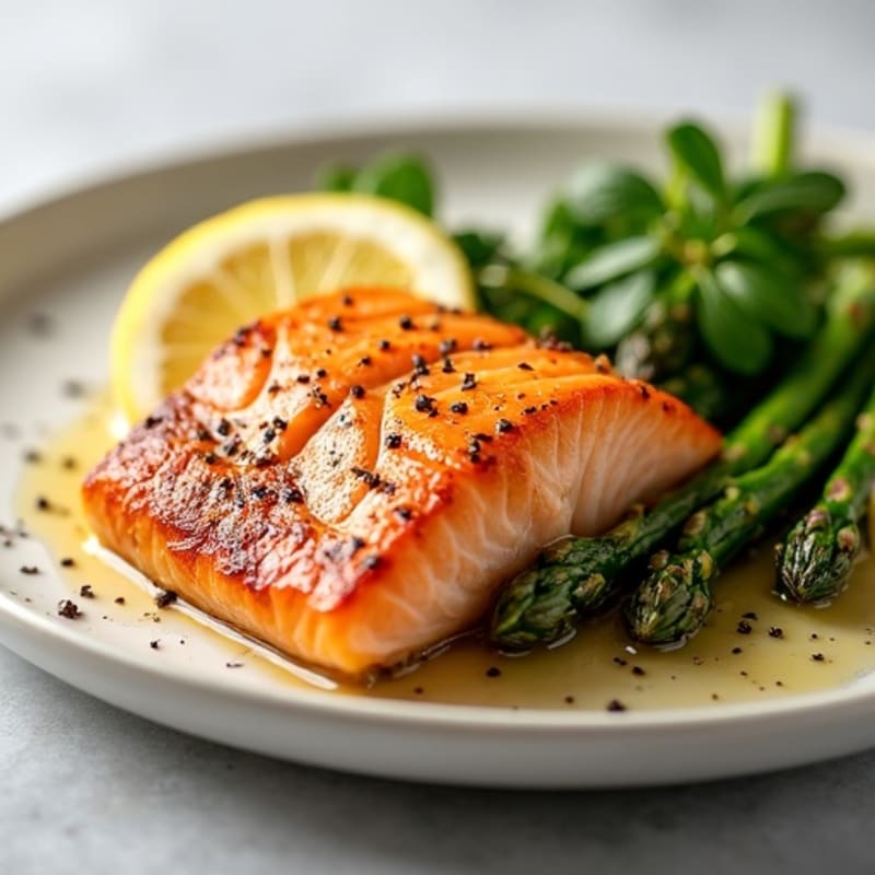 Seared Salmon Fillet with Roasted Asparagus