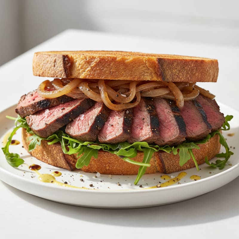 Tender Grilled Steak Sandwich with Caramelized Onions