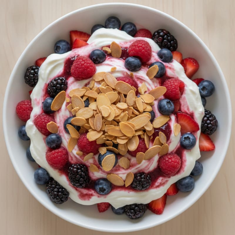 Greek Yogurt Protein Parfait with Mixed Berries and Almonds