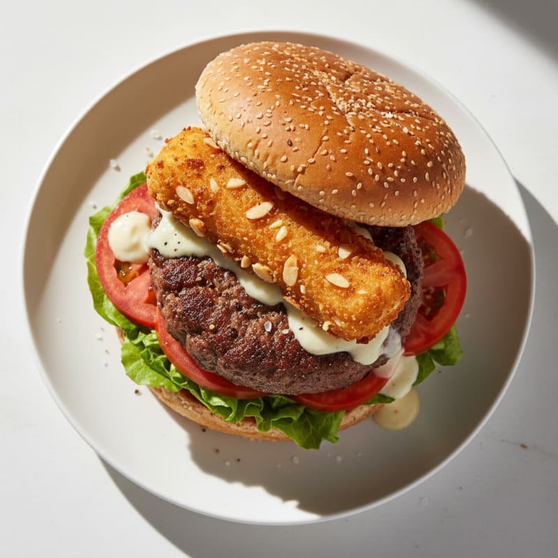 Crispy Mozzarella Stick Beef Burger