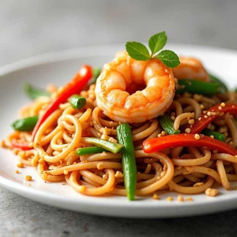 Shrimp Peanut Noodle Stir-fry with Crisp Vegetables