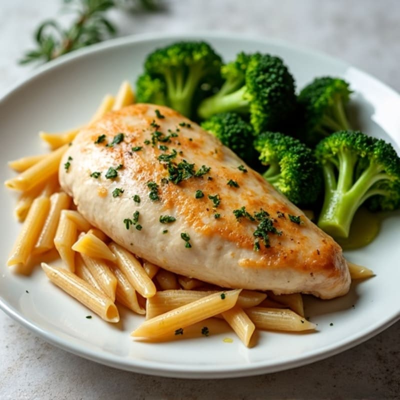 Lemon Herb Chicken with Whole Wheat Penne and Roasted Broccoli