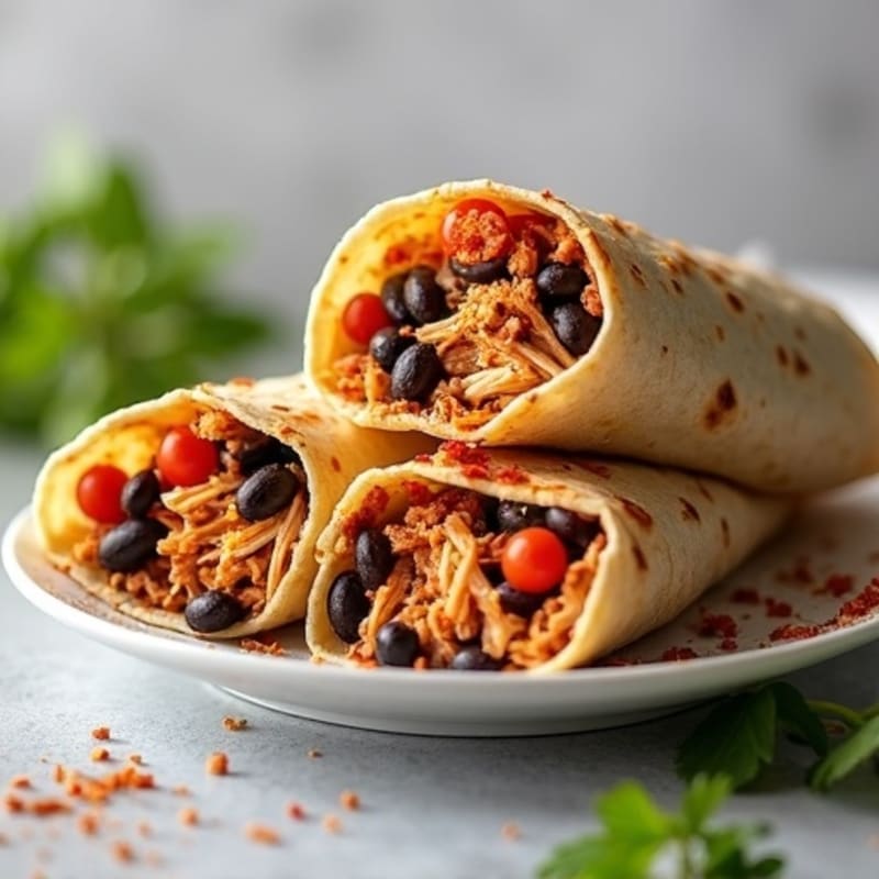 Spicy Shredded Chicken and Black Bean Baked Wraps